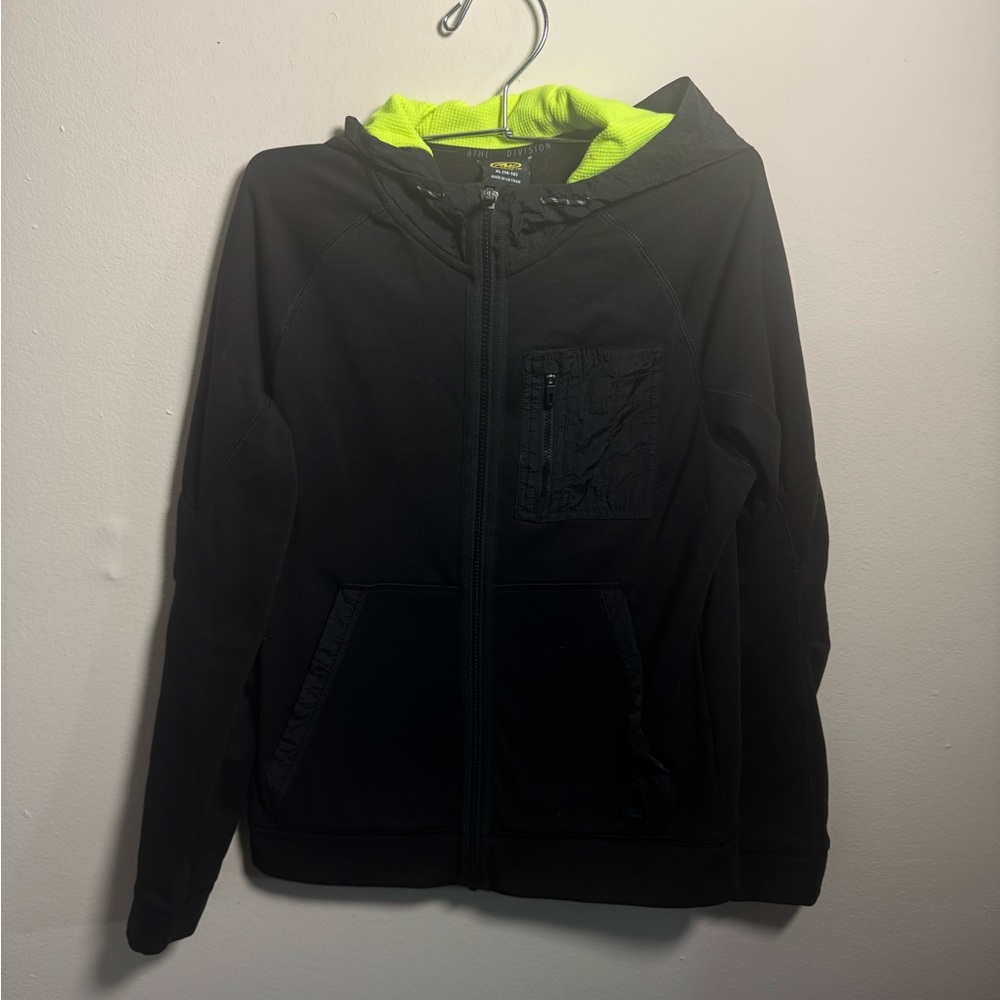 Athletic work kids XL Black Jacket with Neon Green Lining